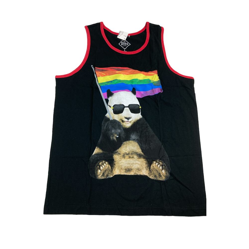 Well Worn LGBTQ Panda With Rainbow Pride Black Unisex Tank Top X-Large